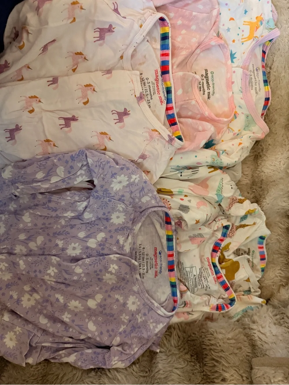 Magnetic Me Girls' Cotton Pajama Tops - Purple, Pink & White Unicorns